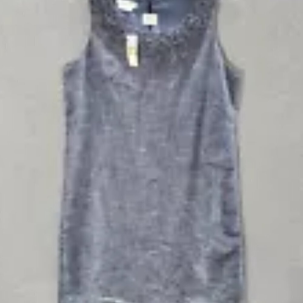 Van Heusen Women Dress 14 Blue Midi Shift Chambray Ruffles Sleeveless